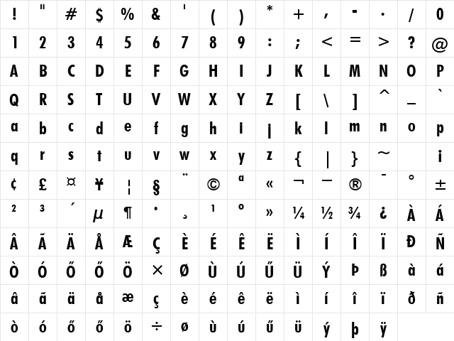 H_Futura Bold Condensed BT Regular Character Map