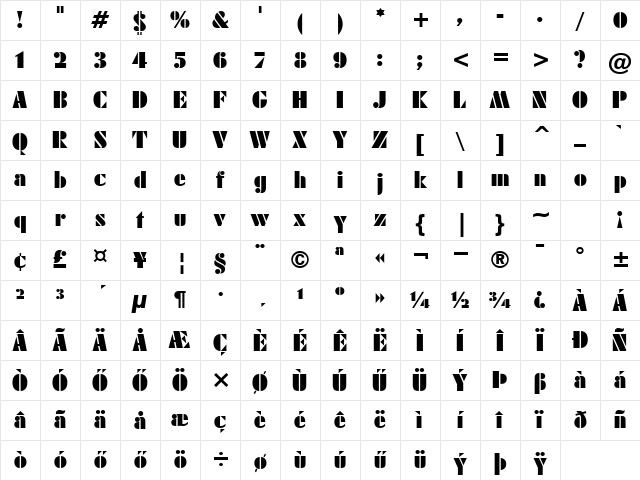 H_Futura Black BT Regular Character Map