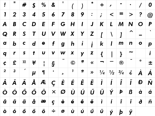 H_Futura Heavy BT Italic Character Map