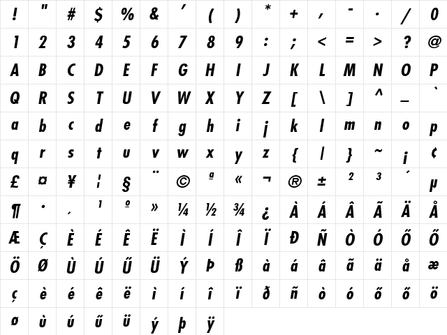 H_Fujiyama Bold Italic Character Map H_Fujiyama Bold Italic Character Map