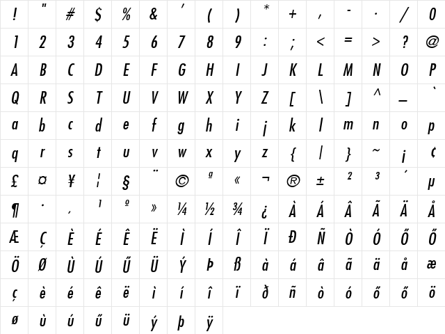 H_Fujiyama Italic Character Map