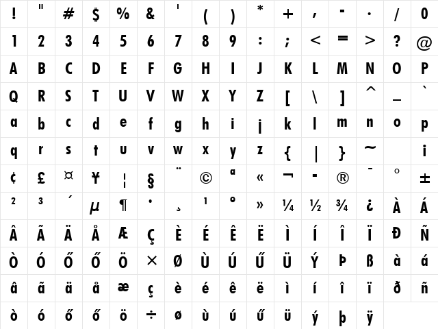H_FUTBCB Regular Character Map