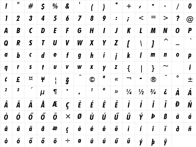 H_FUTBCI Regular Character Map