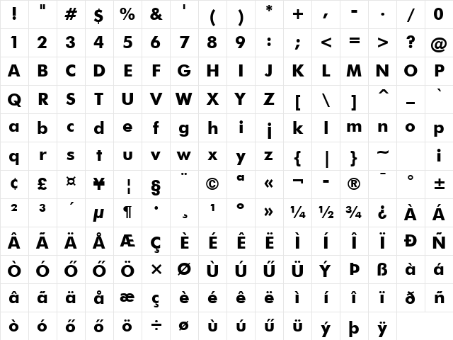 H_FUTUBB Regular Character Map