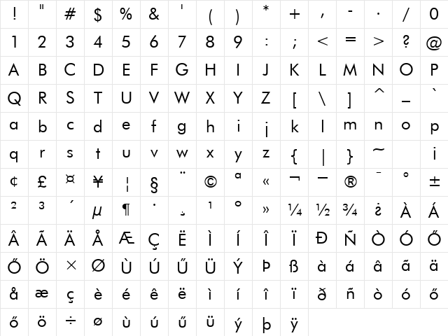 H_Futura Book BT Regular Character Map