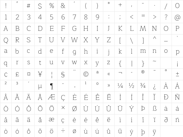Maitree ExtraLight Character Map