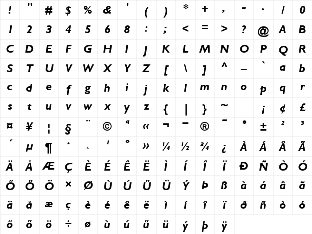 H_Gill Sans BoldItalic Character Map