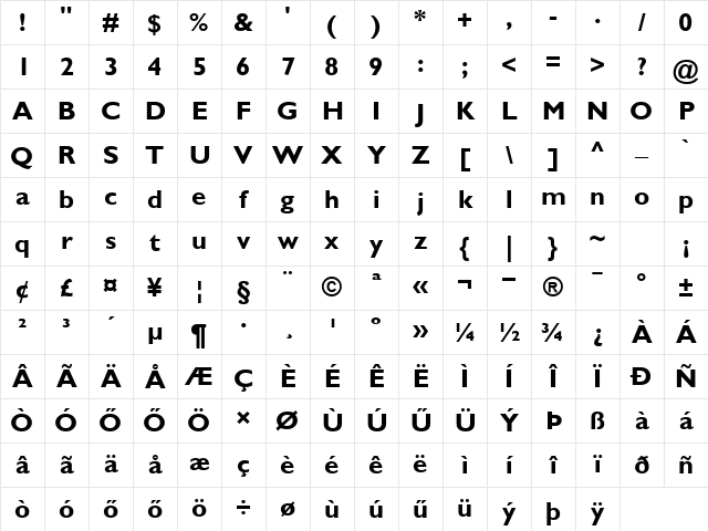 H_Gill Sans Bold Character Map