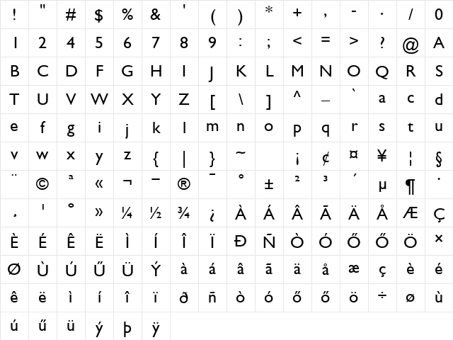 H_Gill Sans Normal Character Map
