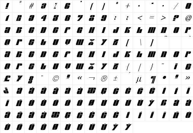 H_GLAI Regular Character Map