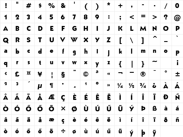 H_Grizzly BT Regular Character Map H_Grizzly BT Regular Character Map