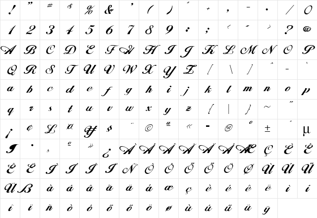 H_Hancock Regular Character Map