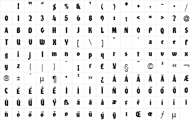 H_HONDAL Regular Character Map