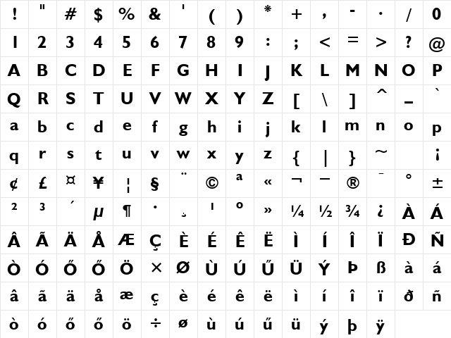 H_Humanist 521 BT Bold Character Map