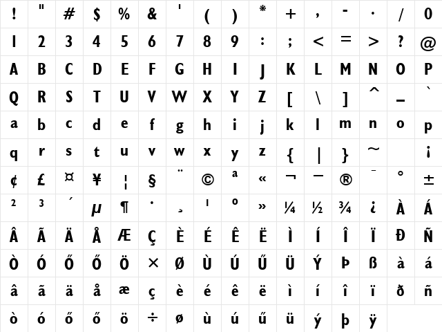 H_Humanist 521 Cn BT Bold Character Map