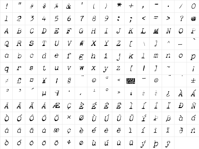 Apoplex Italic Character Map