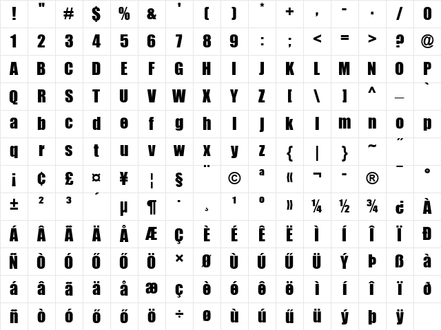 H_Impact Regular Character Map