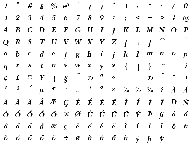 H_Kuenstler 480 BT BoldItalic Character Map H_Kuenstler 480 BT BoldItalic Character Map