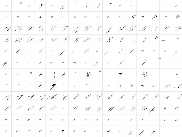 H_KunstlerschreibschDMed Regular Character Map