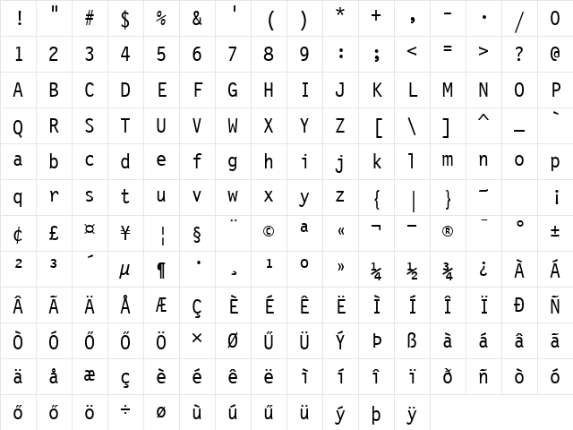 H_Letter Gothic 12 BT Regular Character Map