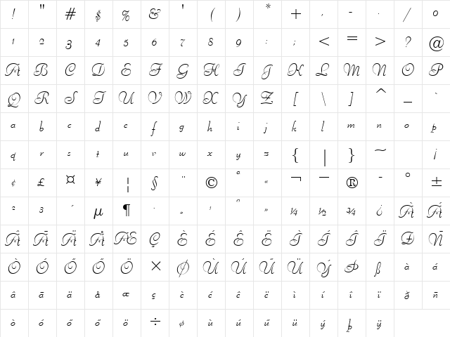 H_Liberty BT Regular Character Map H_Liberty BT Regular Character Map