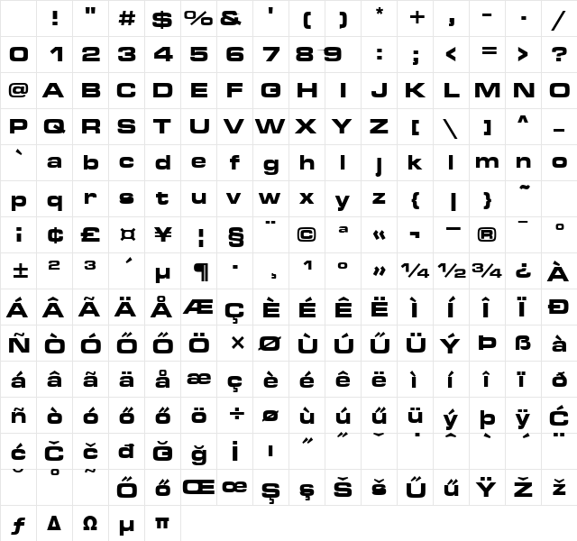 H_MicrogrammaDBolExt Regular Character Map H_MicrogrammaDBolExt Regular Character Map