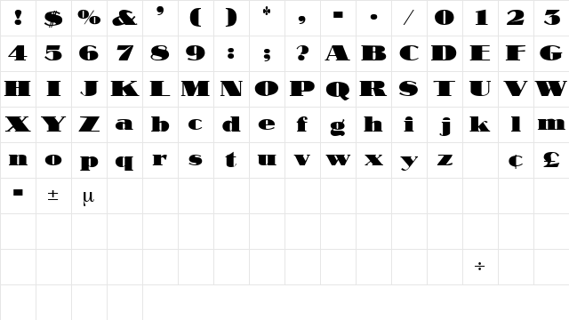 MakarDisplaySSK Regular Character Map