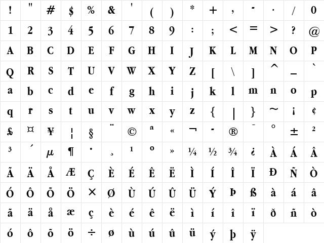 Apple Garamond Bold Character Map Apple Garamond Bold Character Map