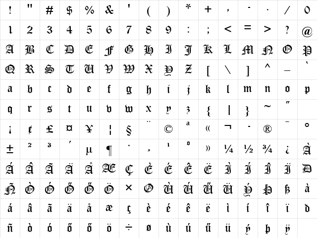 H_Old English Text MT Regular Character Map