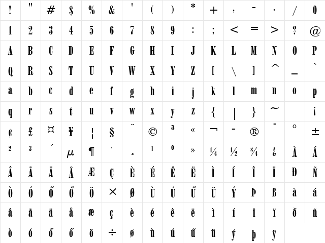 H_ONYX Regular Character Map