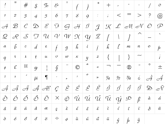 H_Park Avenue BT Regular Character Map