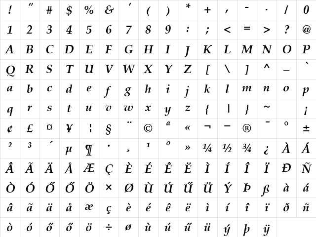 H_Palatino BoldItalic Character Map