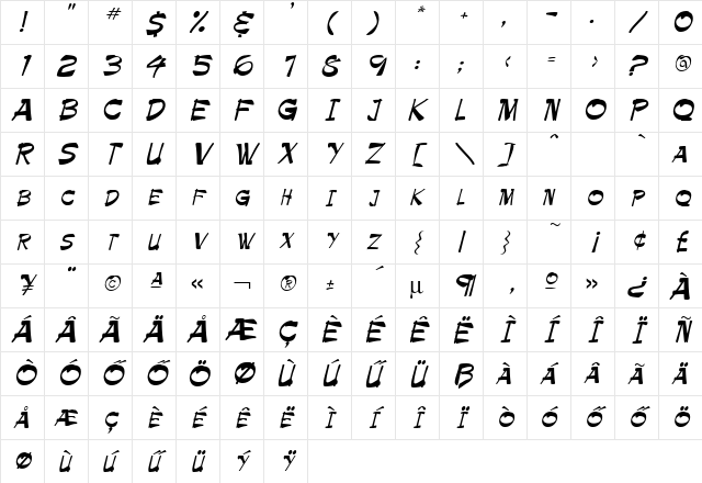 H_PALETT Regular Character Map H_PALETT Regular Character Map