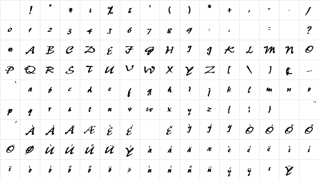 H_Pepita Bold Character Map H_Pepita Bold Character Map