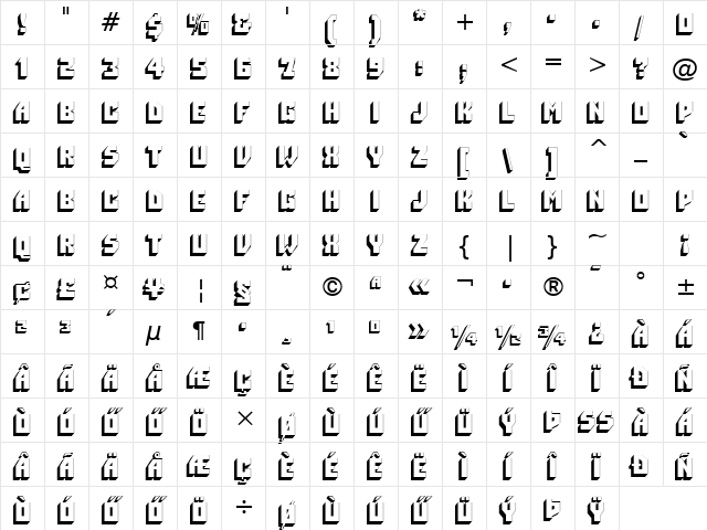 H_PIONER Regular Character Map H_PIONER Regular Character Map