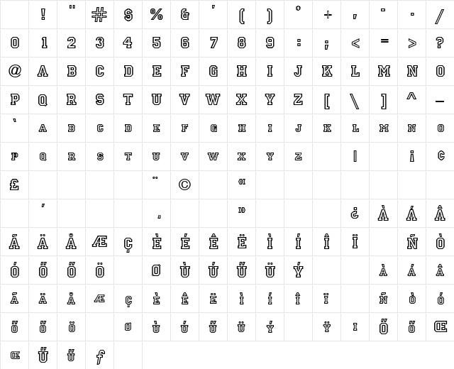 H_Princetown ITCNormal Character Map H_Princetown ITCNormal Character Map