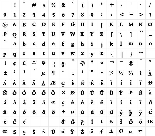 H_Raleigh XBd BT Regular Character Map H_Raleigh XBd BT Regular Character Map