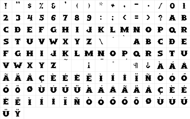 H_SaloonExt Regular Character Map H_SaloonExt Regular Character Map