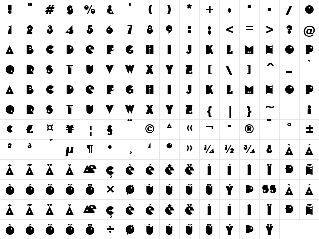 H_SHOTGU Regular Character Map