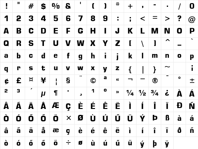 H_Square 721 BT Bold Character Map