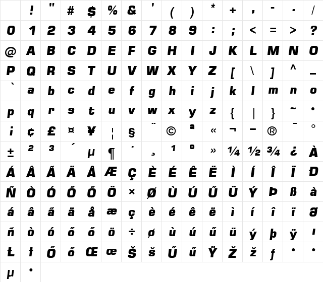 H_Square 721 Blk Italic Character Map H_Square 721 Blk Italic Character Map
