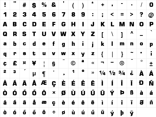 H_Square 721 Blk Normal Character Map