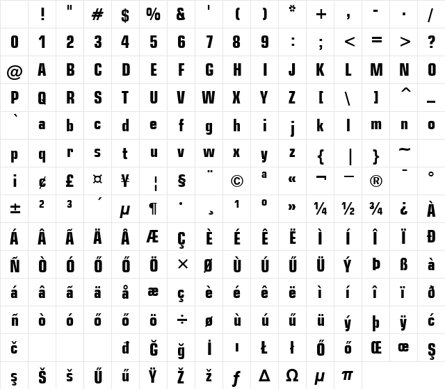 H_Square 721 Condensed BT Bold Character Map