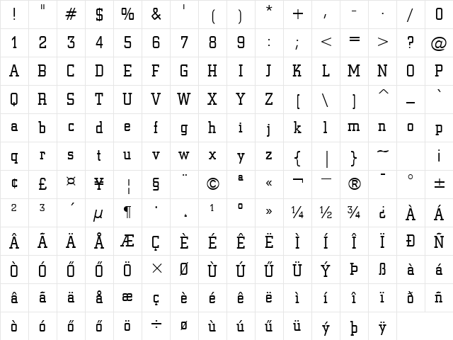 H_SquareSlab 711 BT Light Character Map