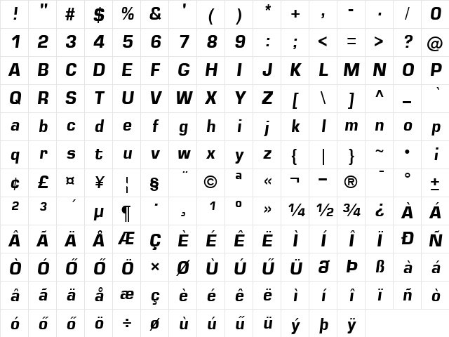 H_SQUA10 Regular Character Map