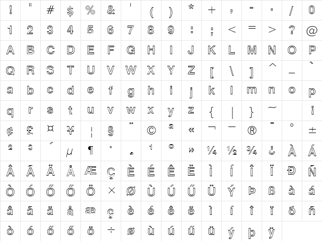 H_Swiss 721 Bold Outline BT Regular Character Map