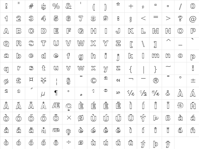H_Swiss 721 BlkOul BT Regular Character Map