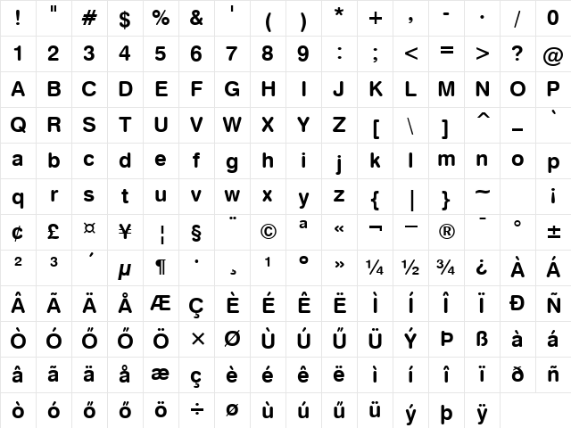 H_Swiss 721 BdRnd BT Regular Character Map