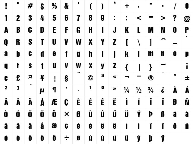 H_Swiss 921 BT Regular Character Map