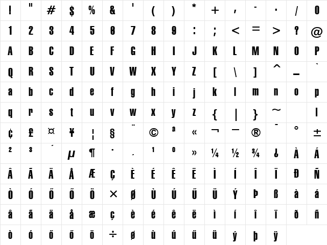 H_Swiss 911 Extra Compressed BT Regular Character Map H_Swiss 911 Extra Compressed BT Regular Character Map